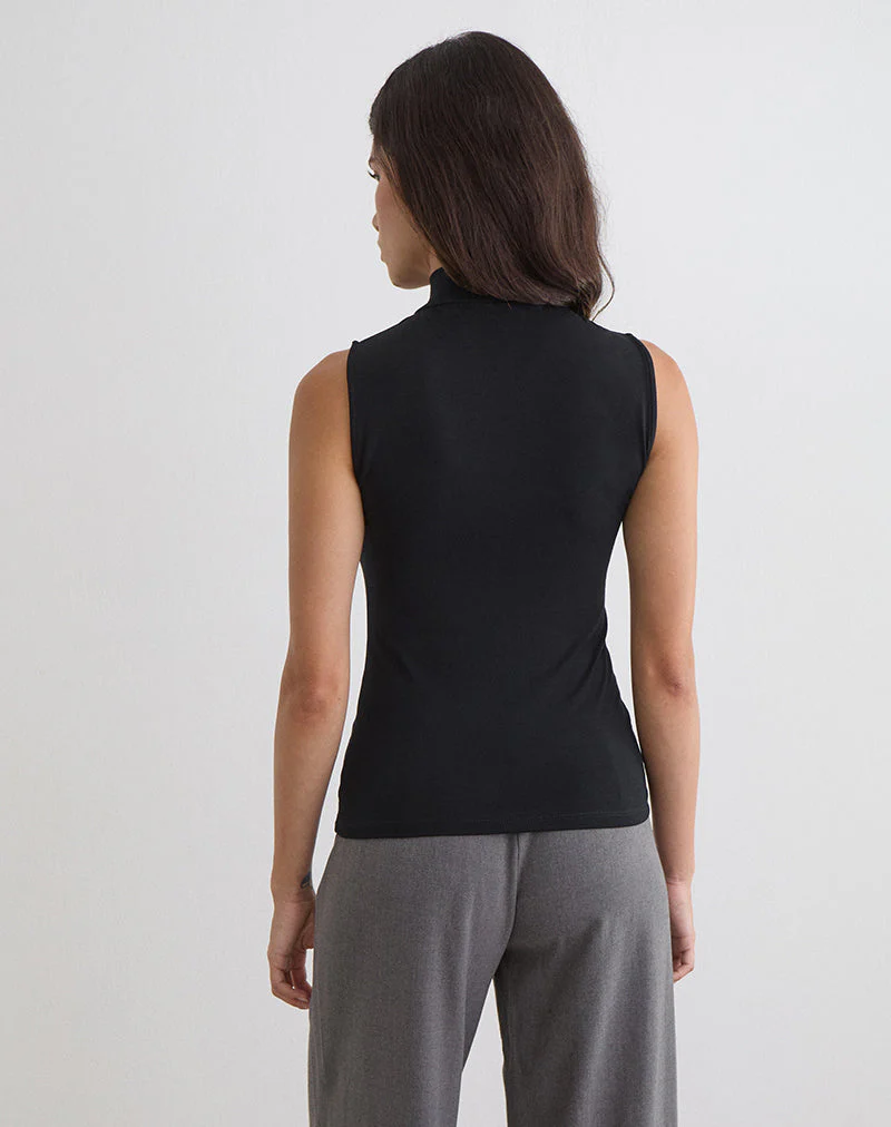Lysan High Neck Vest Top in Jersey Black - Image 4