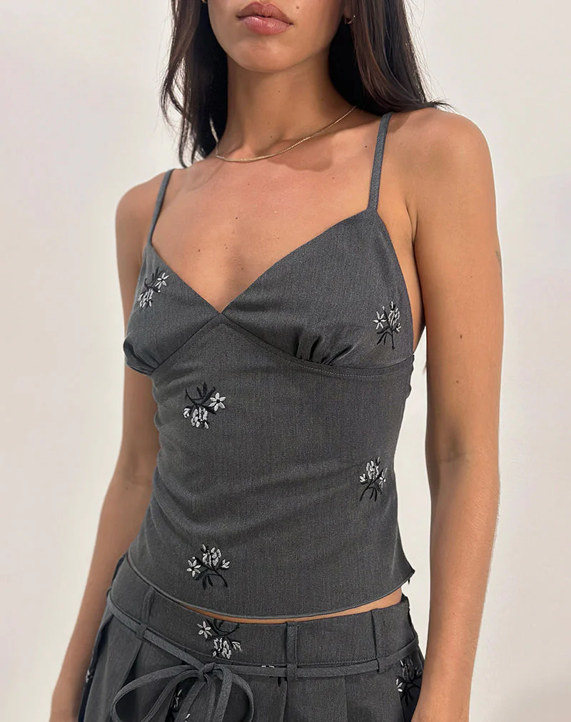 Madira Top mit floraler Stickerei Tailoring Charcoal - Image 3
