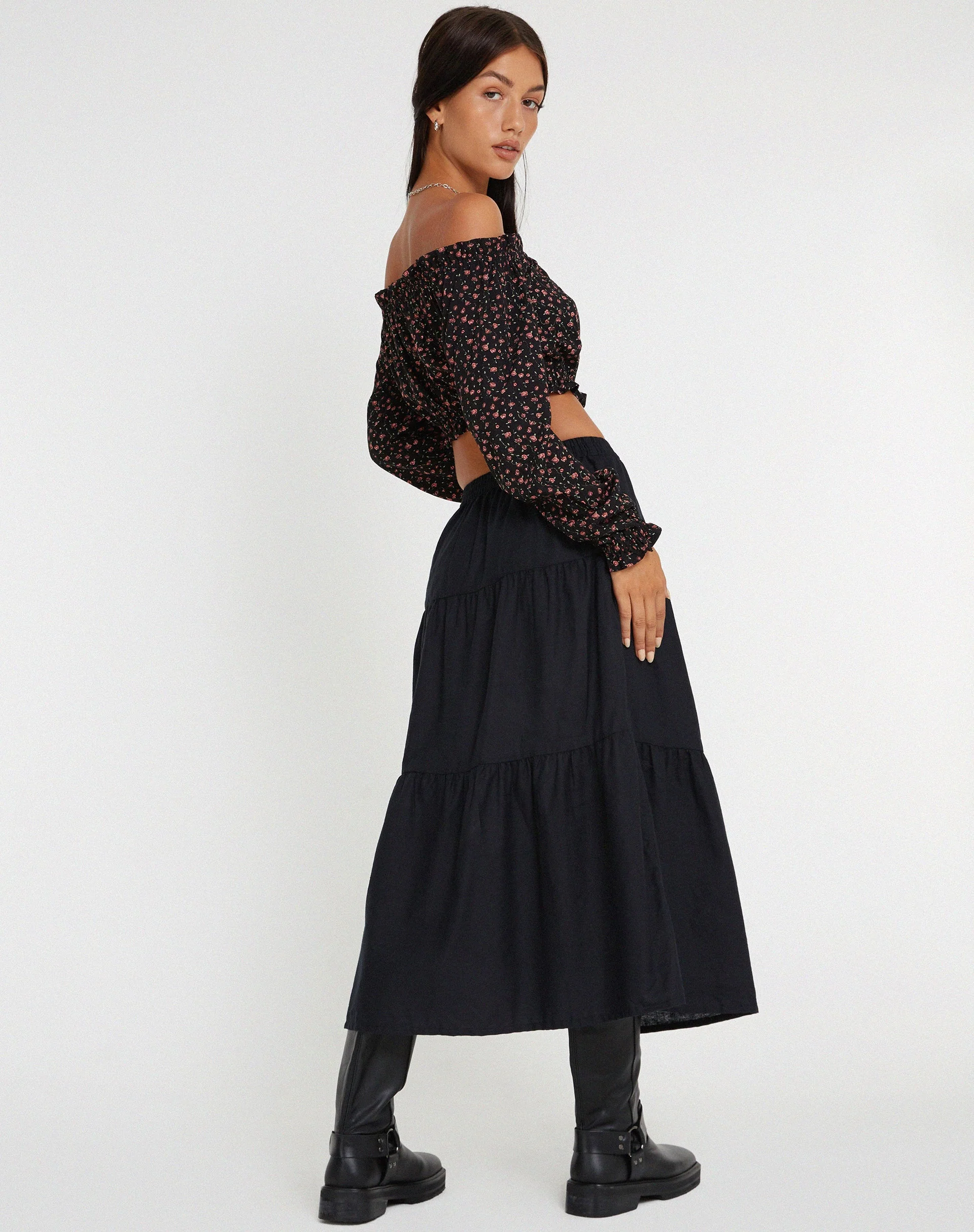 Madley Langärmeliges Bardot-Top in Dunkelrosa Rosa Schwarz - Image 4