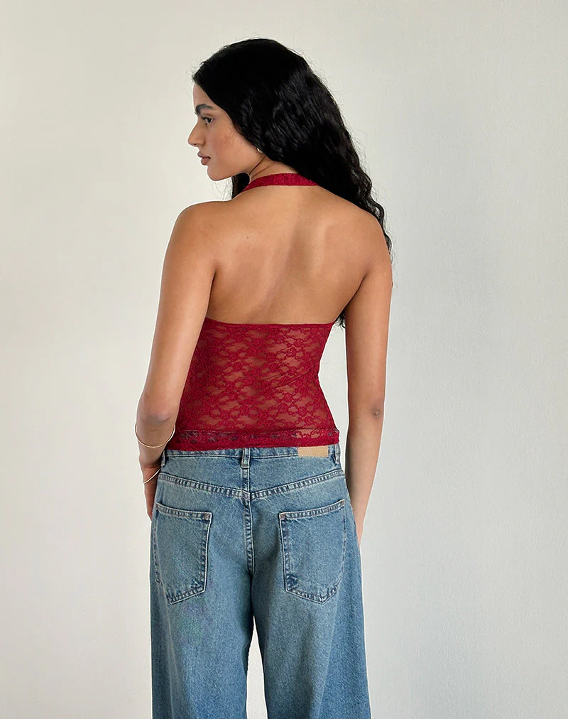 Maggha Neckholder-Top aus Mari Lace Rot - Image 5