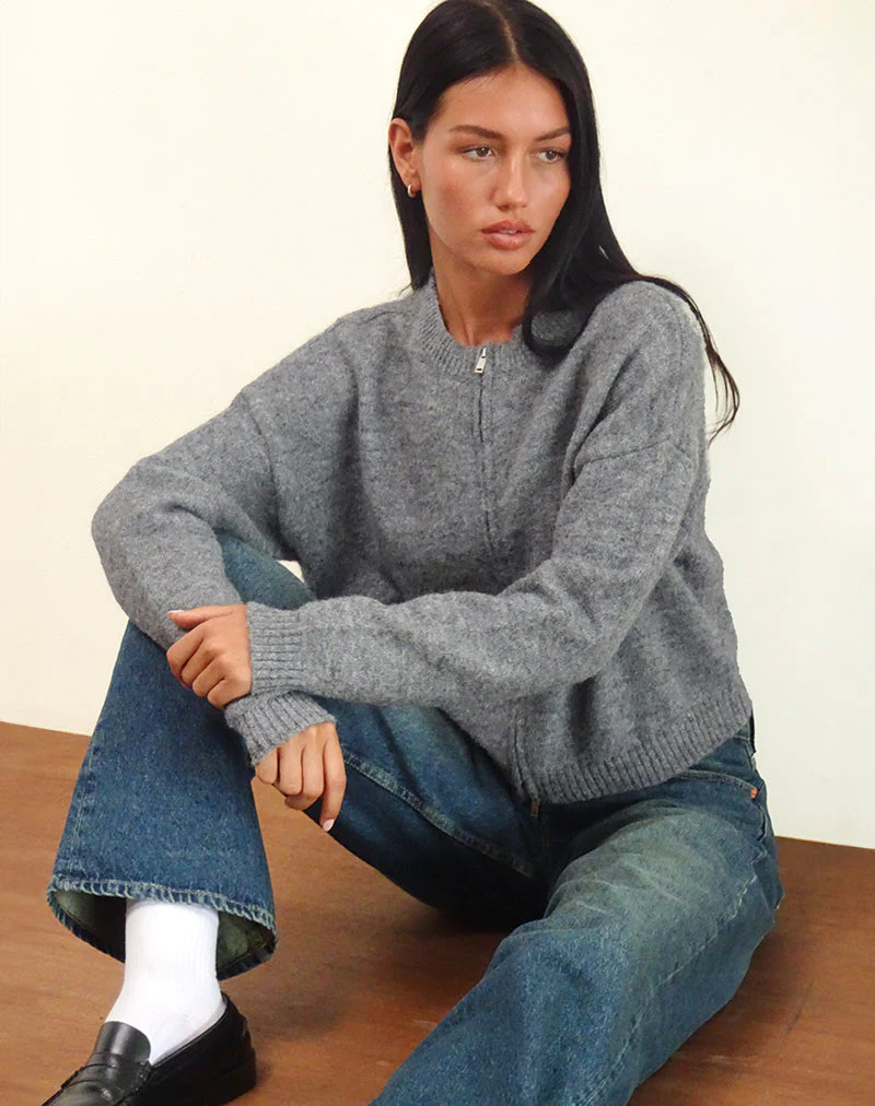 Maira Jacke mit durchgehendem Reißverschluss, grau gestrickt - Image 2
