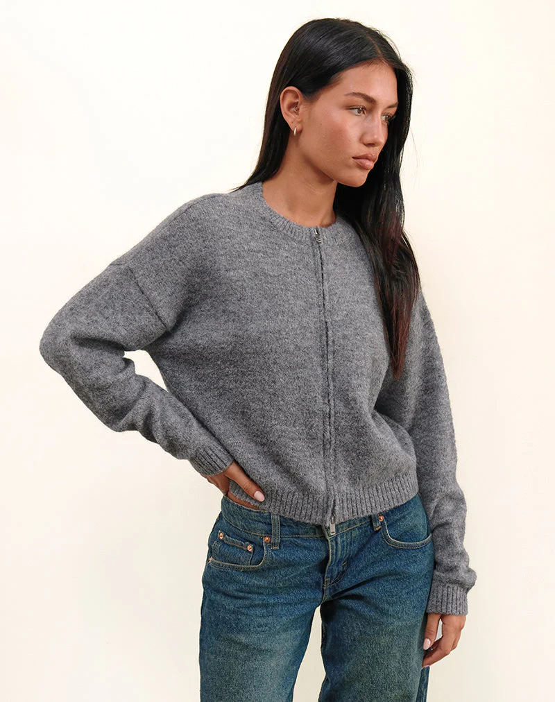 Maira Jacke mit durchgehendem Reißverschluss, grau gestrickt - Image 5