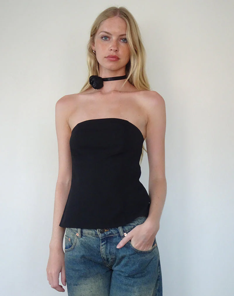 Mairi Longline-Bandeau-Top in Schwarz Tailoring