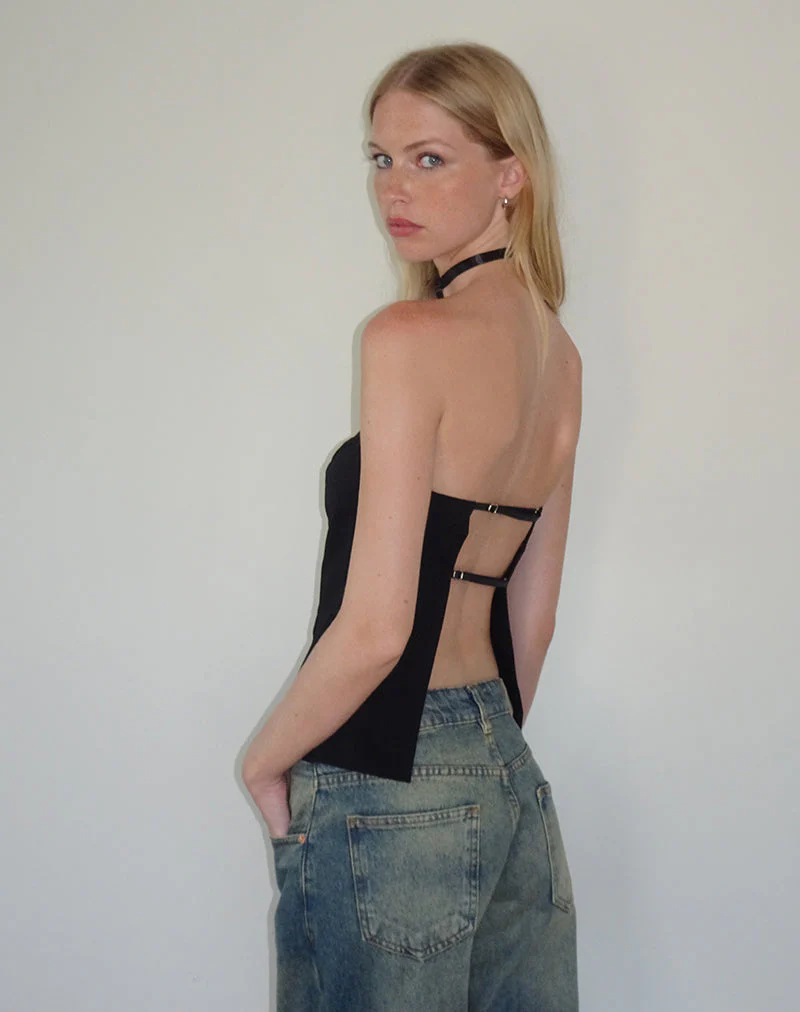 Mairi Longline-Bandeau-Top in Schwarz Tailoring - Image 5