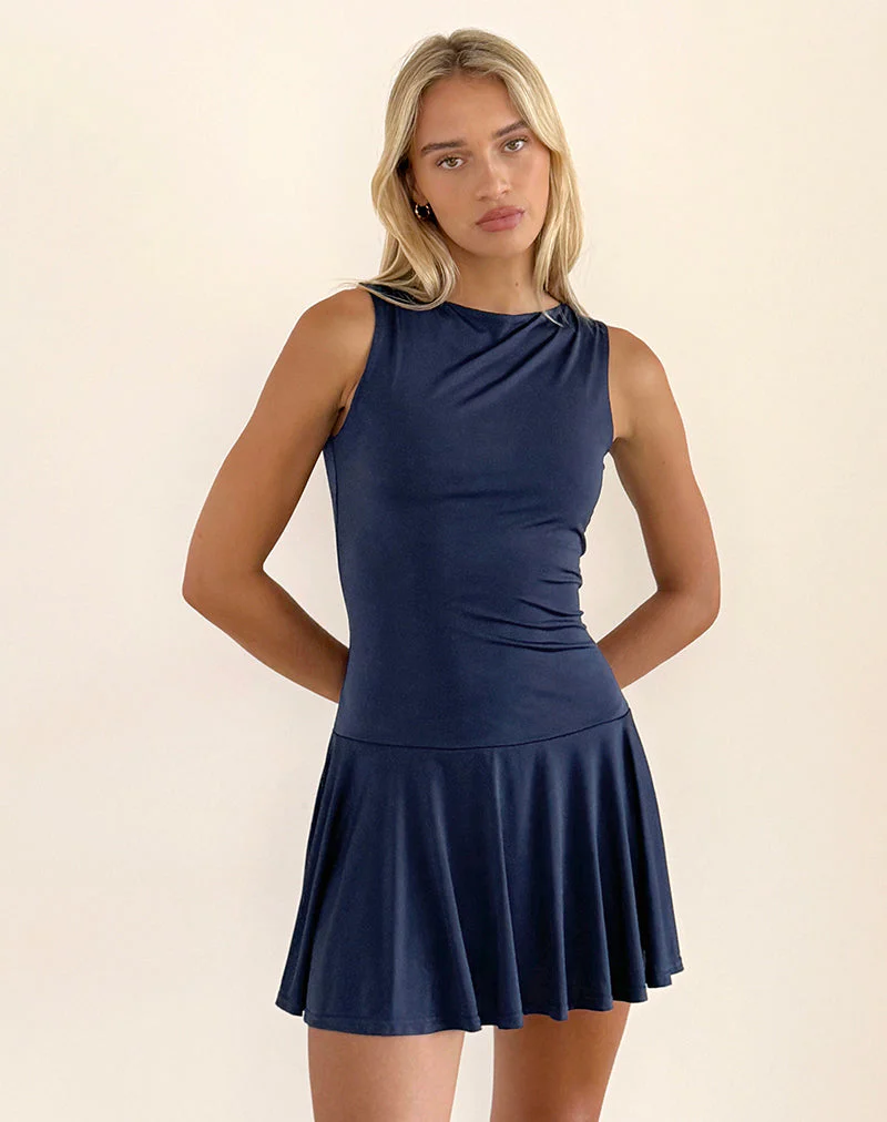 Maisha Minikleid mit offenem Rücken und Schleife in Slinky Navy - Image 2