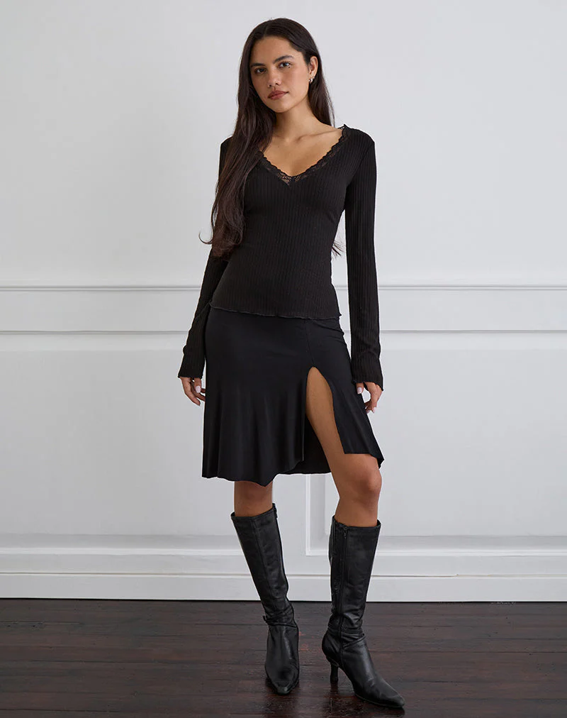 Maivi Langärmeliges Top in Schwarz mit Spitzenbesatz - Image 2