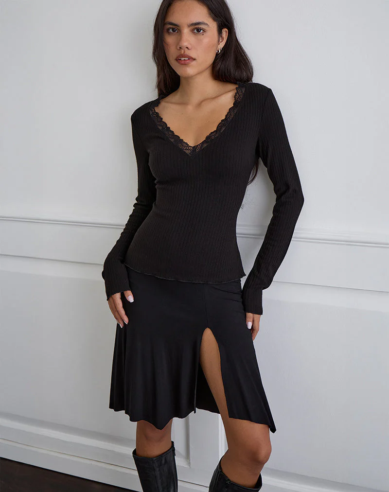 Maivi Langärmeliges Top in Schwarz mit Spitzenbesatz - Image 3