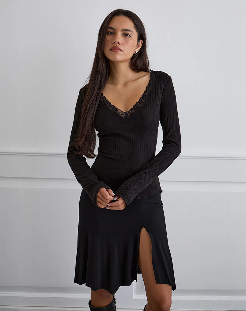 Maivi Langärmeliges Top in Schwarz mit Spitzenbesatz - Image 4