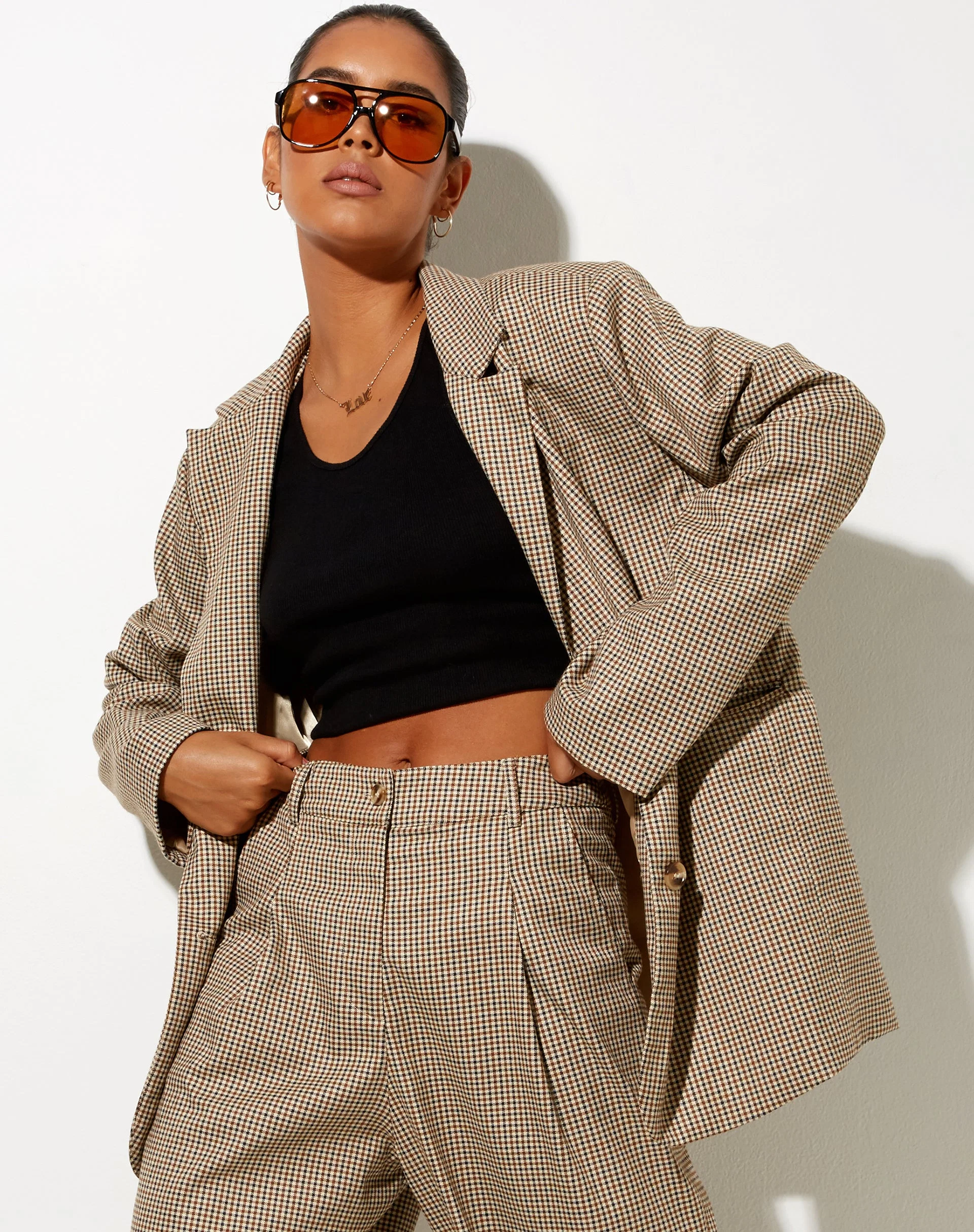 Maiwa Blazer in Kleinem Karo Braun