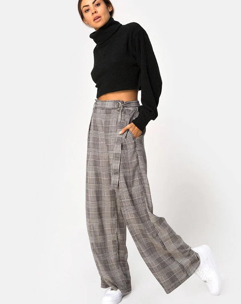 Majustie Hose mit hoher Taille in Charles Check Grau