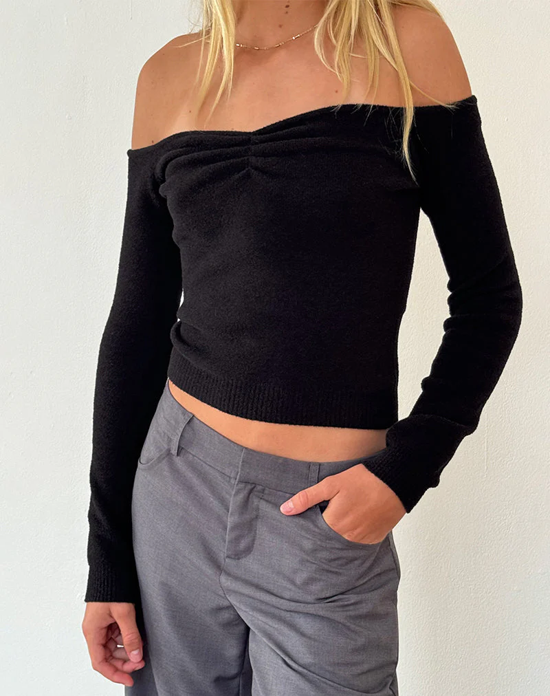 Makena Bardot-Pullover in gebürstetem Schwarz - Image 2