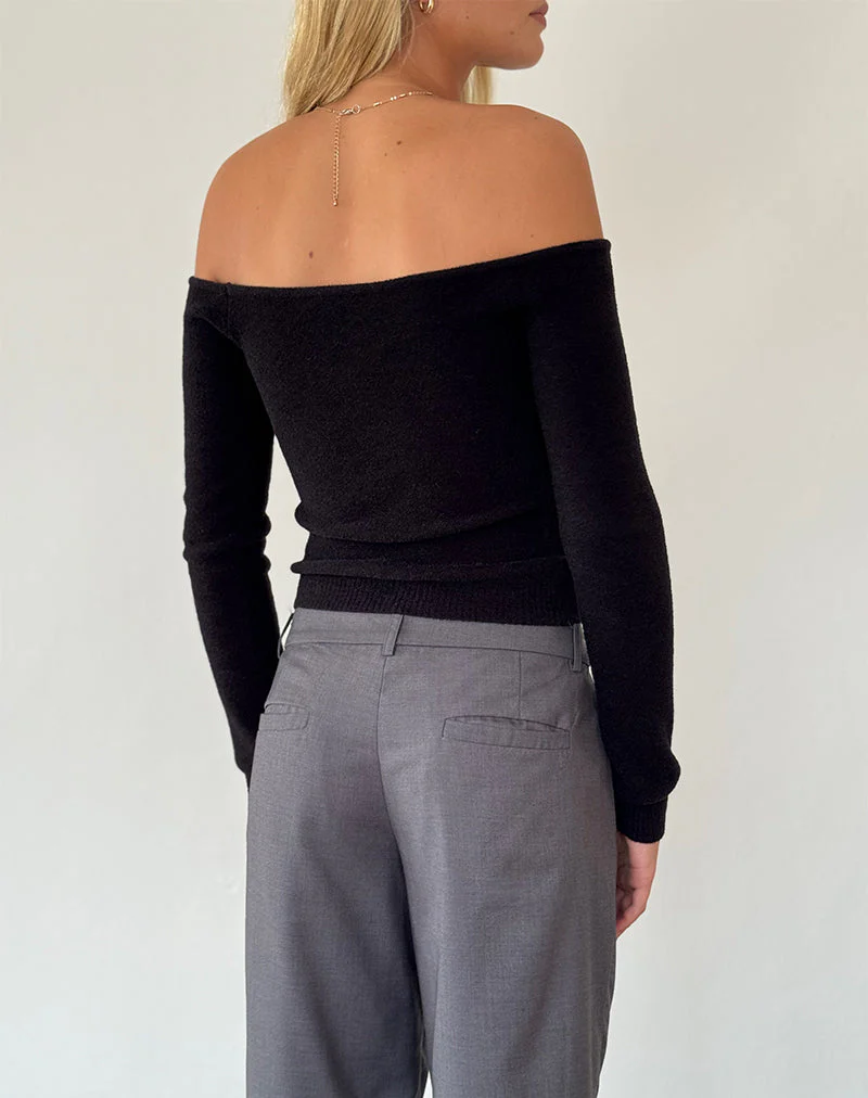 Makena Bardot-Pullover in gebürstetem Schwarz - Image 4