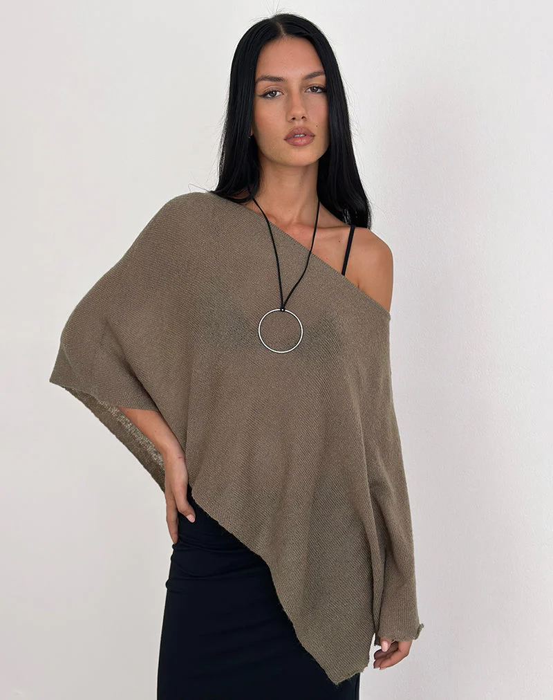 Maliha Poncho aus transparentem Strick in Taupe - Image 2