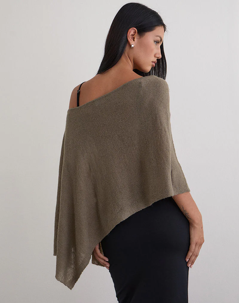 Maliha Poncho aus transparentem Strick in Taupe - Image 3