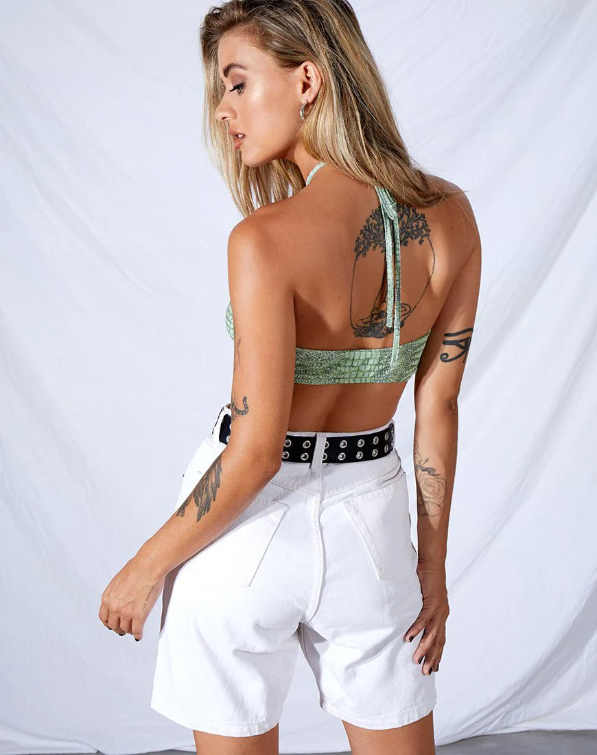 Malta Crop Top in Limette Croc - Image 2