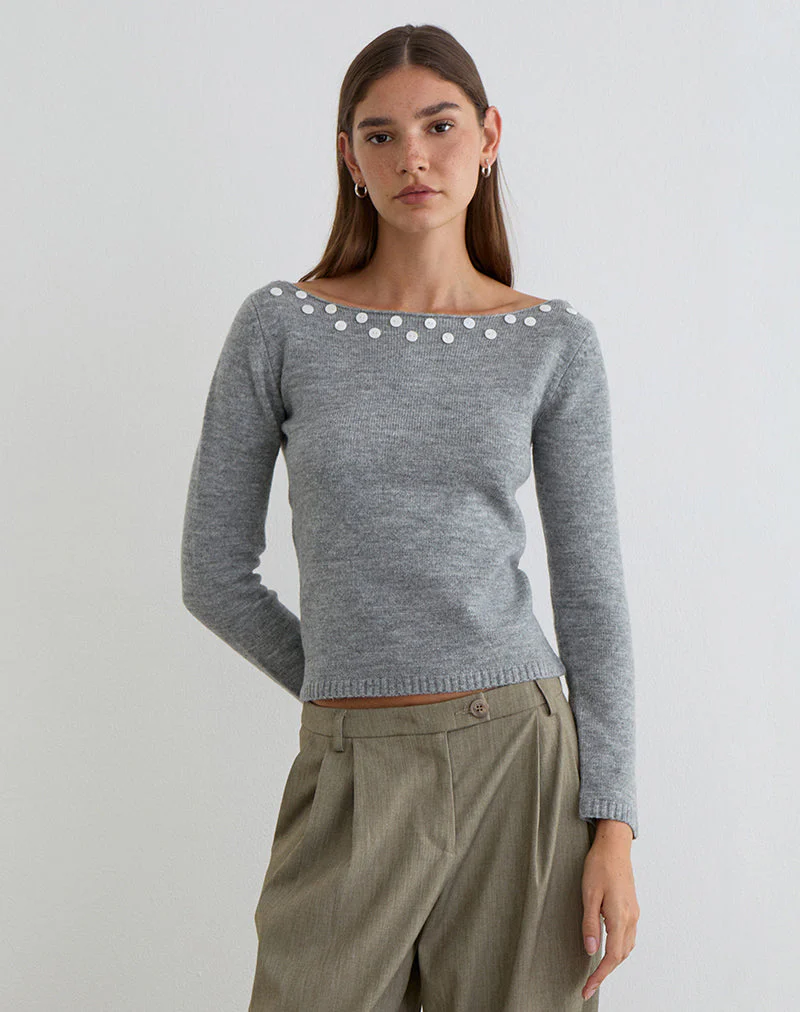 Manahi Pullover aus Perlmuttstrick in Grau