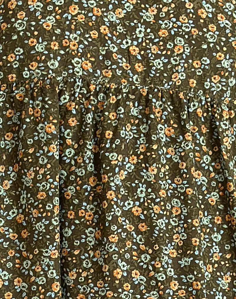 Marate Minikleid mit Puffärmeln in Grunge Floral Khaki - Image 6