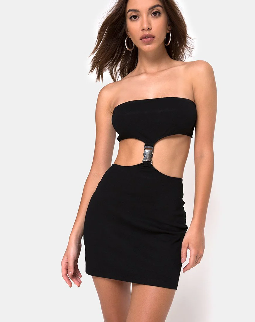 Maraya Minikleid in Schwarz mit silberner Schnalle