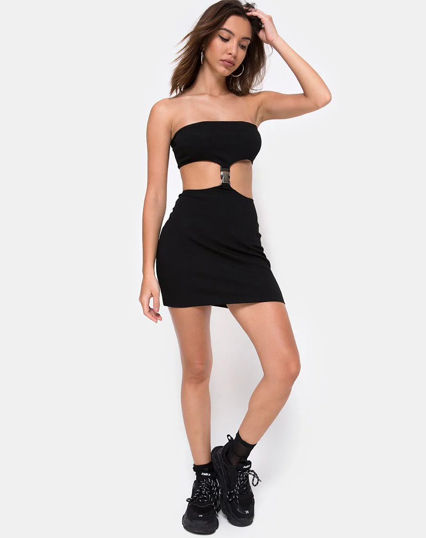 Maraya Minikleid in Schwarz mit silberner Schnalle - Image 3