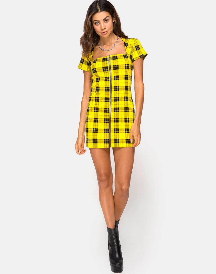 Maretha Kleid in Winterkariert Gelb - Image 3