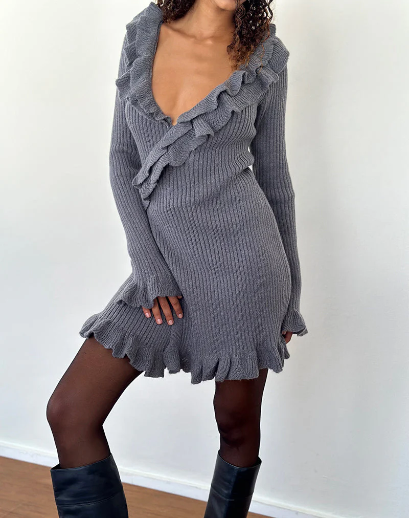 Marianna Langärmeliges gestricktes Minikleid in Dunkelgrau - Image 3