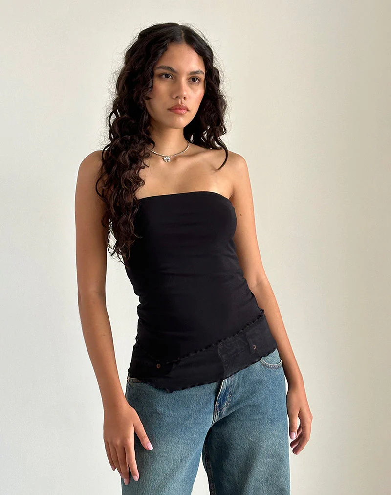Marissa Asymmetrisches Langarm-Top in Schwarz - Image 2