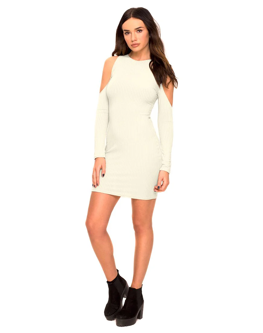 Marsha Kleid mit kalten Schultern aus weißer Rippe - Image 3