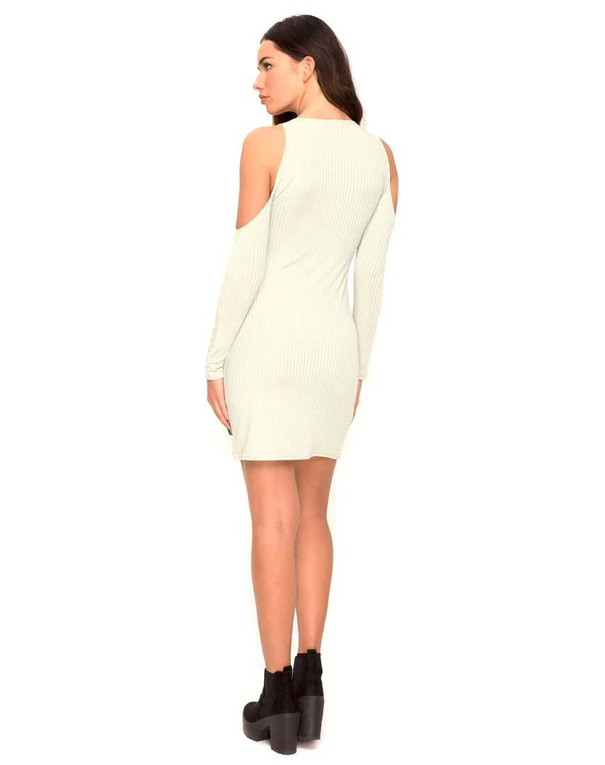 Marsha Kleid mit kalten Schultern aus weißer Rippe - Image 4