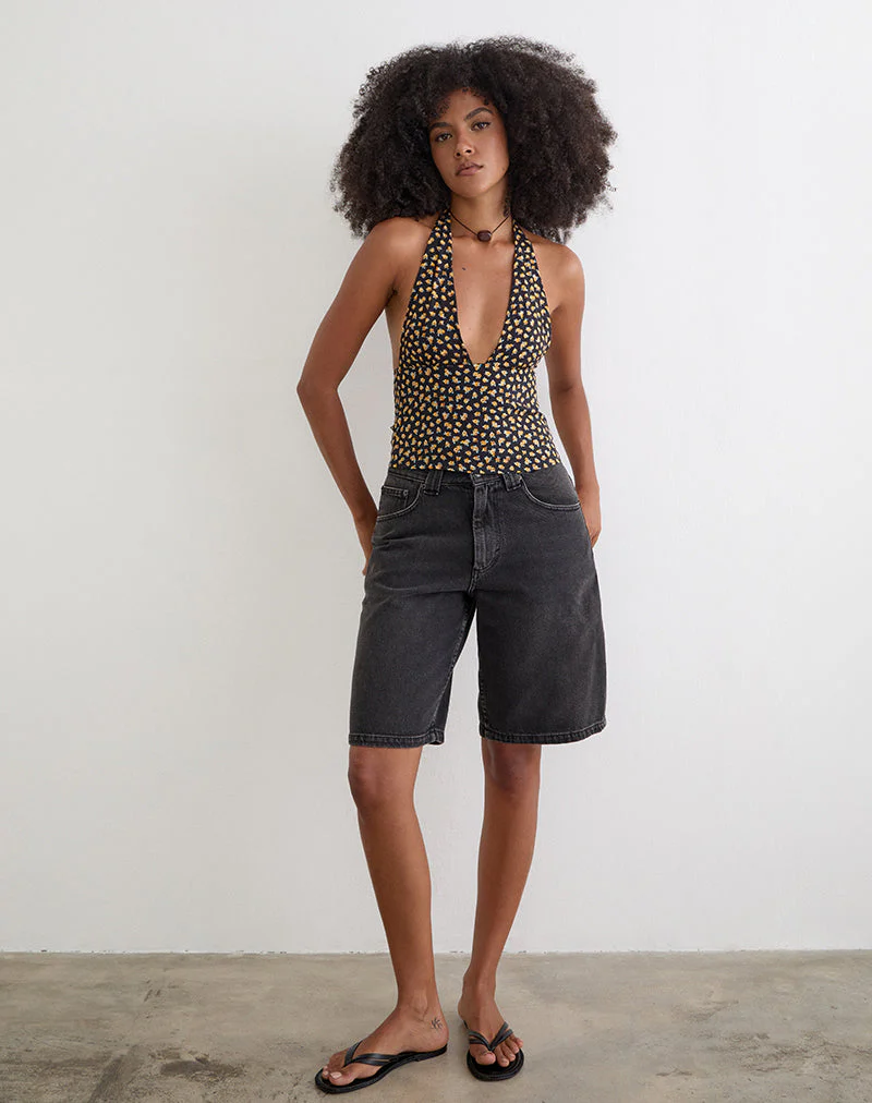 Marsina Halterneck Top in Ditsy Floral Bronze - Image 2