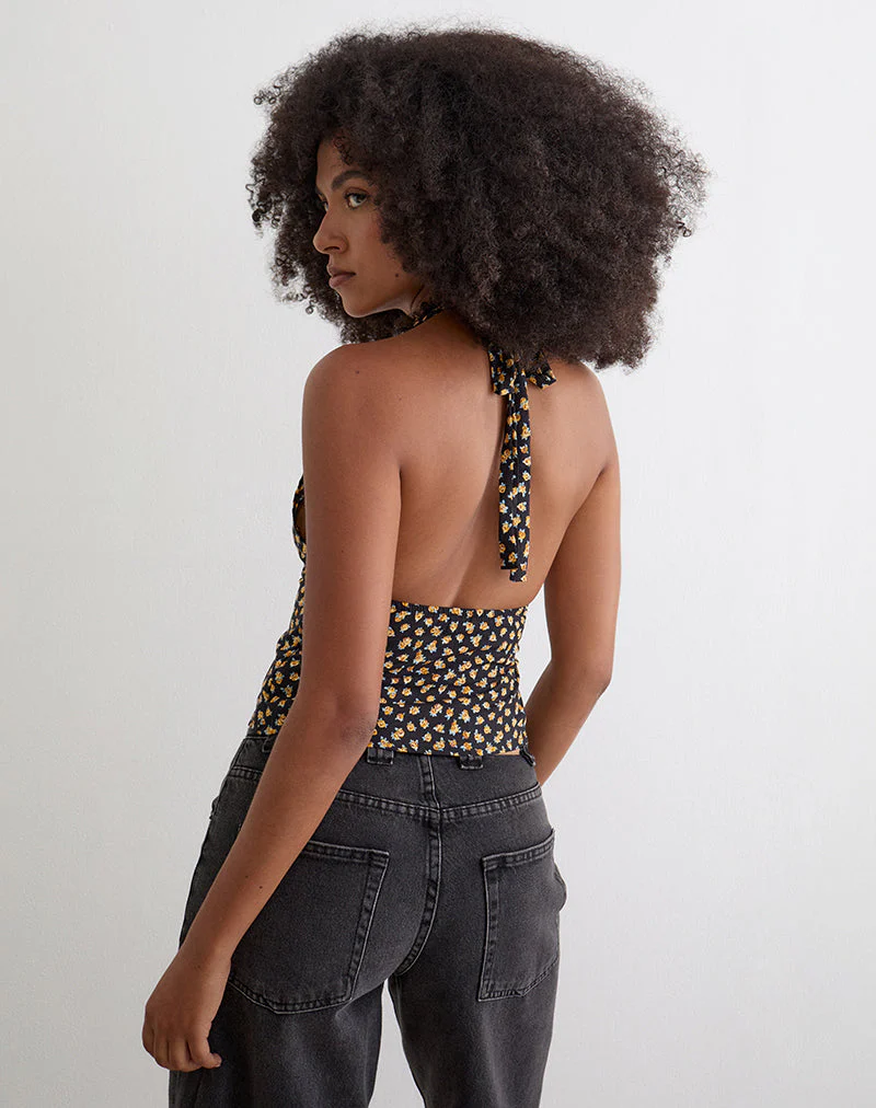 Marsina Halterneck Top in Ditsy Floral Bronze - Image 5