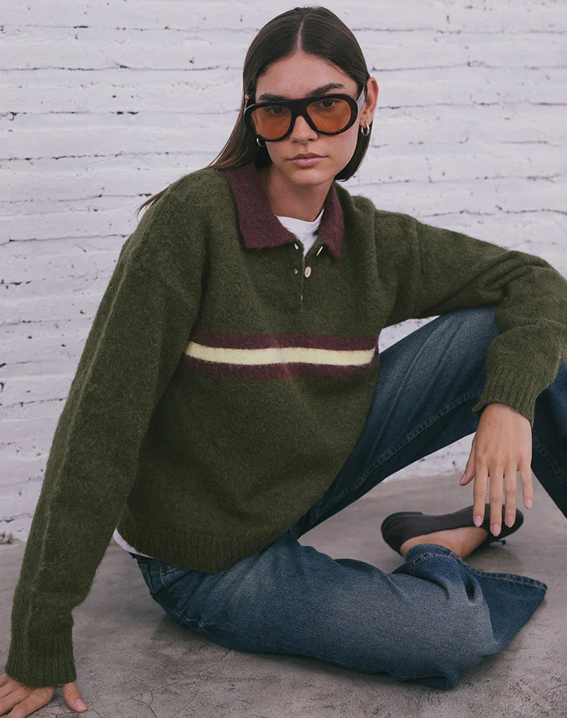 Marvina Pullover aus Strick, grün mit gelben Streifen