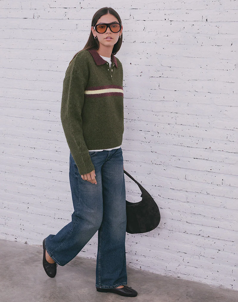 Marvina Pullover aus Strick, grün mit gelben Streifen - Image 2