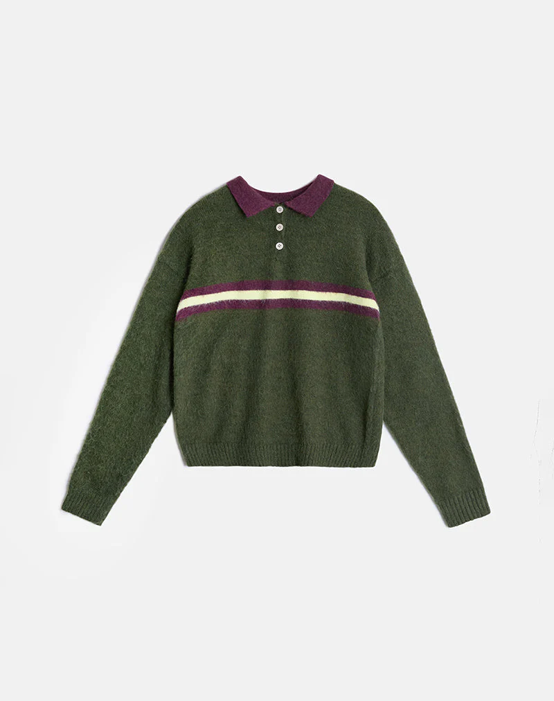 Marvina Pullover aus Strick, grün mit gelben Streifen - Image 3