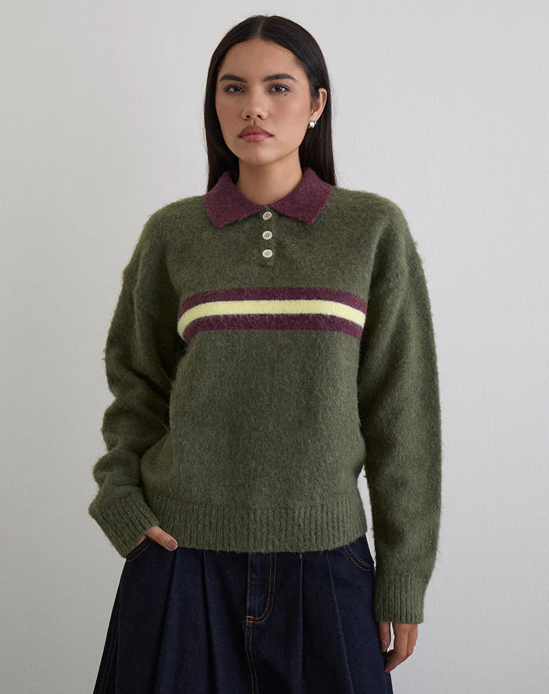 Marvina Pullover aus Strick, grün mit gelben Streifen - Image 4