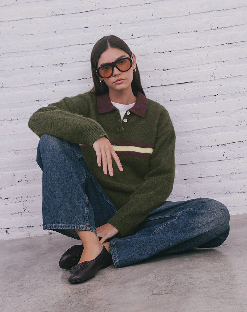 Marvina Pullover aus Strick, grün mit gelben Streifen - Image 6