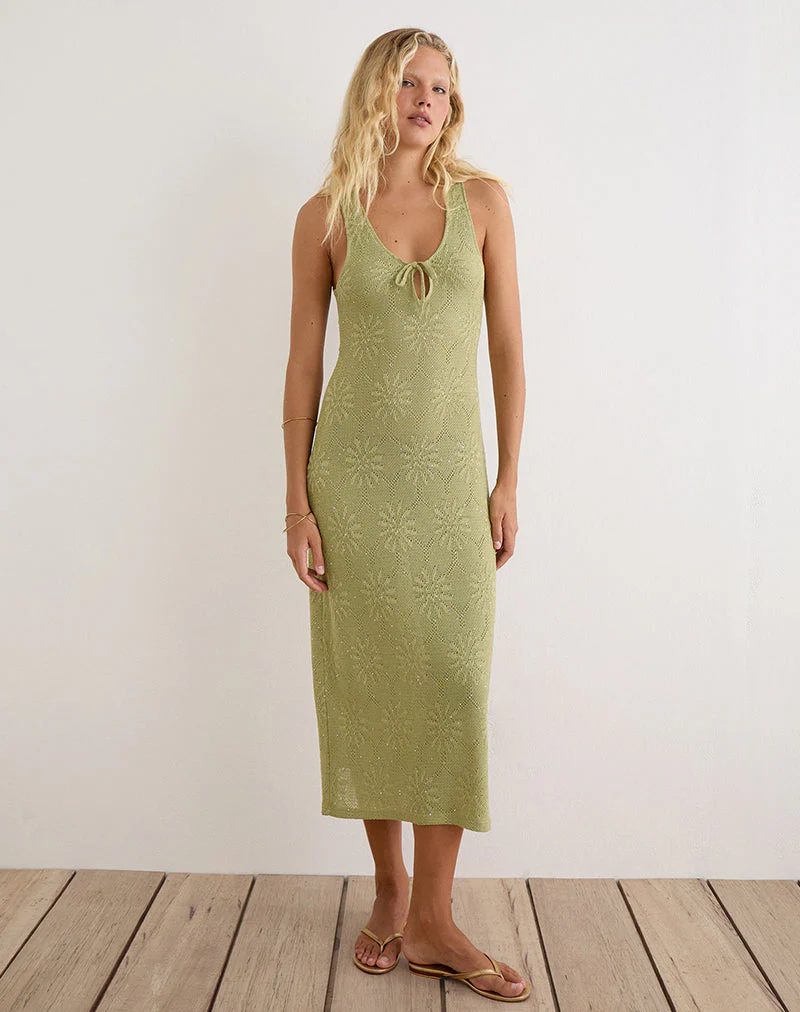 Masela Midi Dress in Sequin Knit Green - Image 3