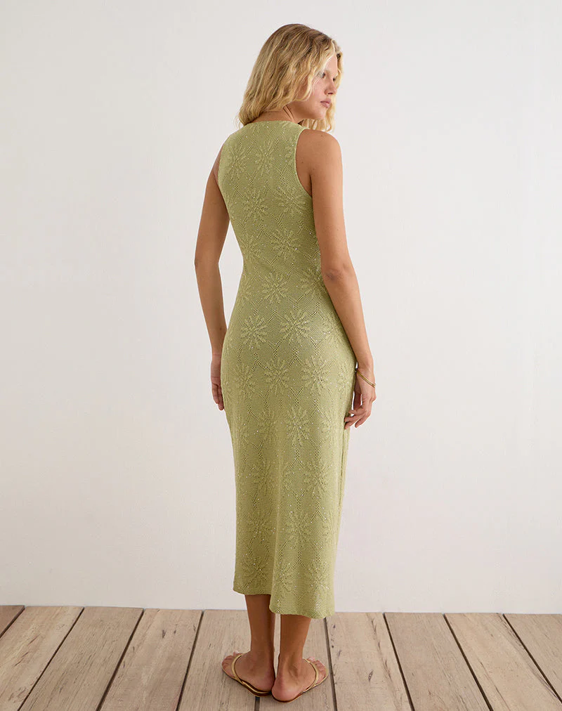 Masela Midi Dress in Sequin Knit Green - Image 4
