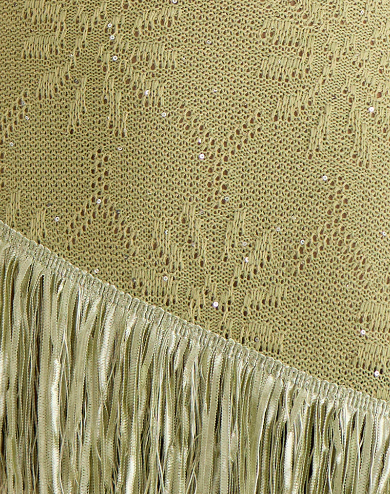 Masina Top With Fringe Hem in Sequin Knit Green - Image 6