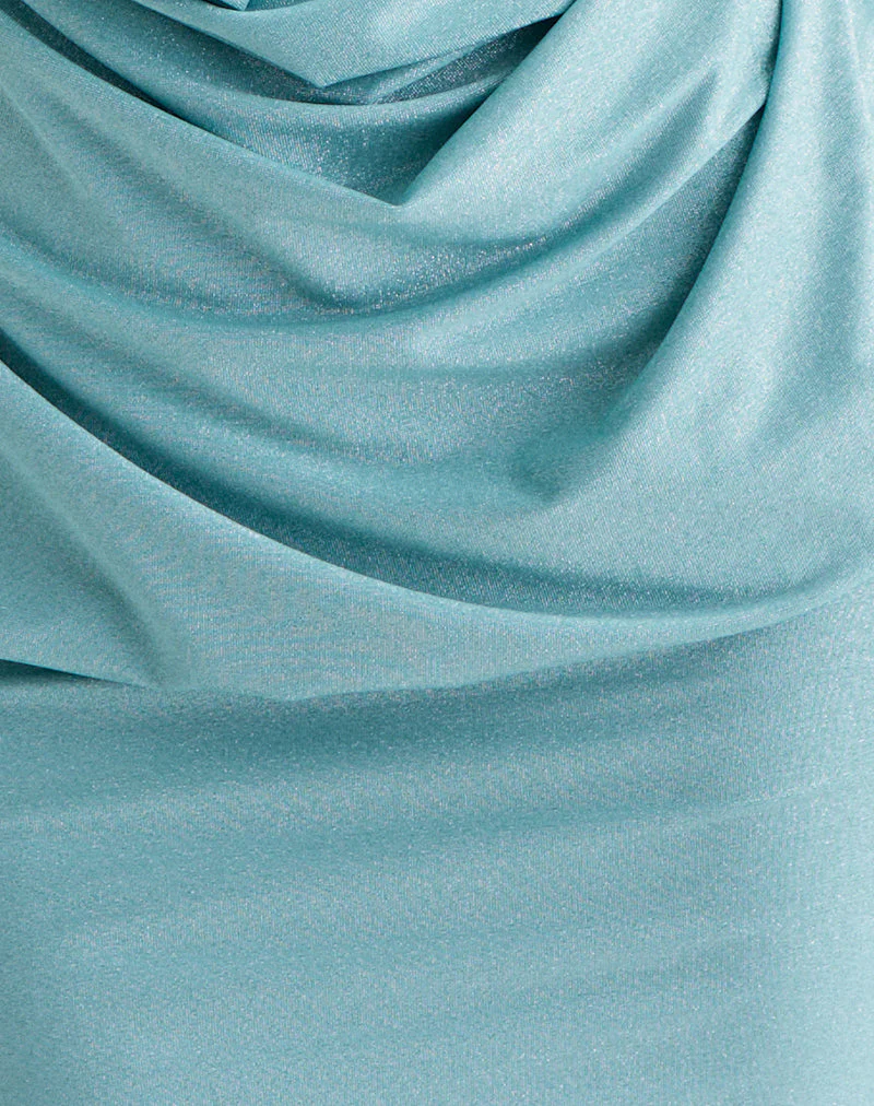 Matana Mini-Kleid mit Rollkragen aus schimmerndem Lurex in Hellblau - Image 6