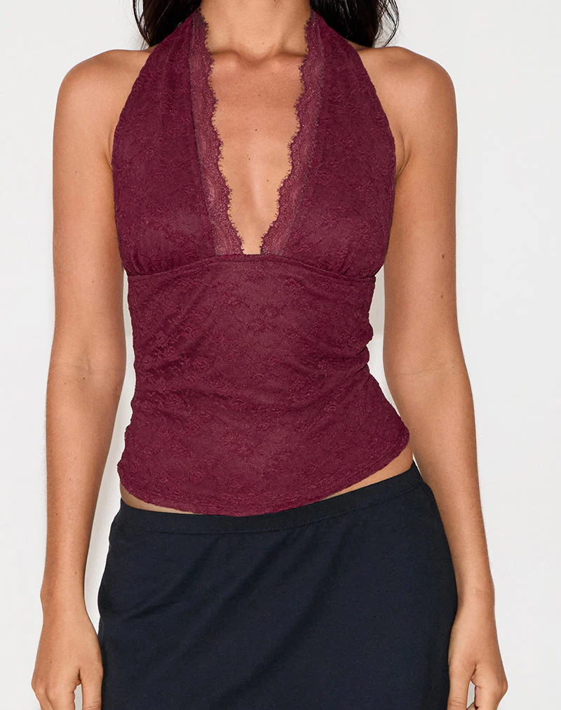 Matua Neckholder-Top aus Klee-Spitze Maroon - Image 4