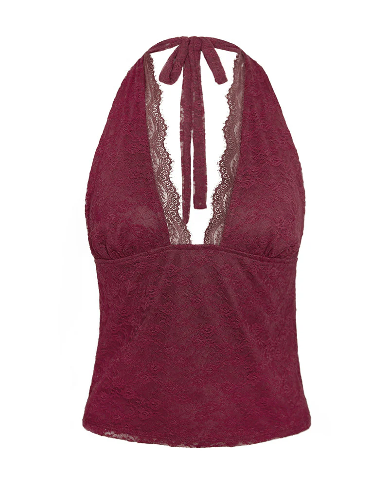 Matua Neckholder-Top aus Klee-Spitze Maroon - Image 5