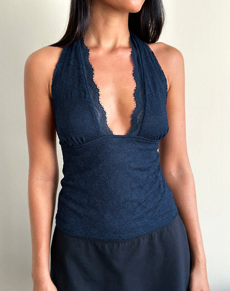 Matua Neckholder-Top aus Klee-Spitze Navy