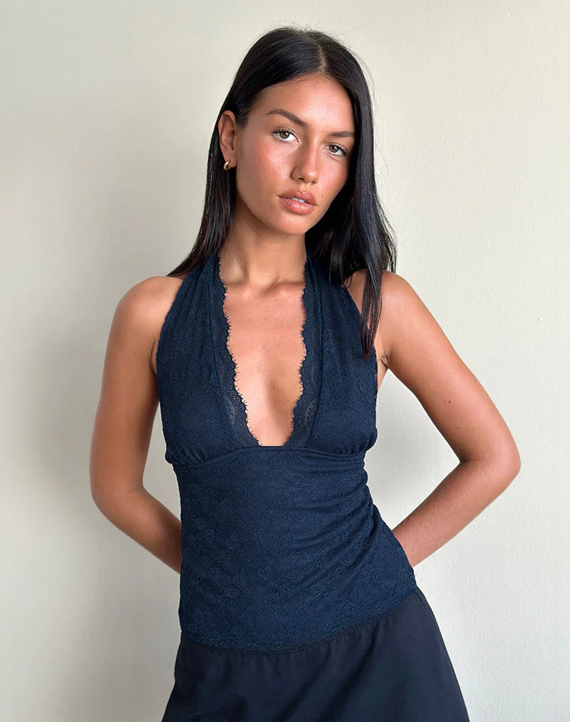 Matua Neckholder-Top aus Klee-Spitze Navy - Image 2