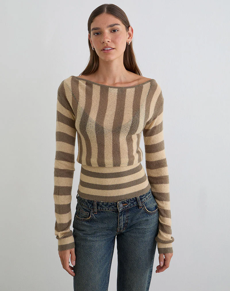 Maude Top in Taupe gestreift und neutral - Image 3