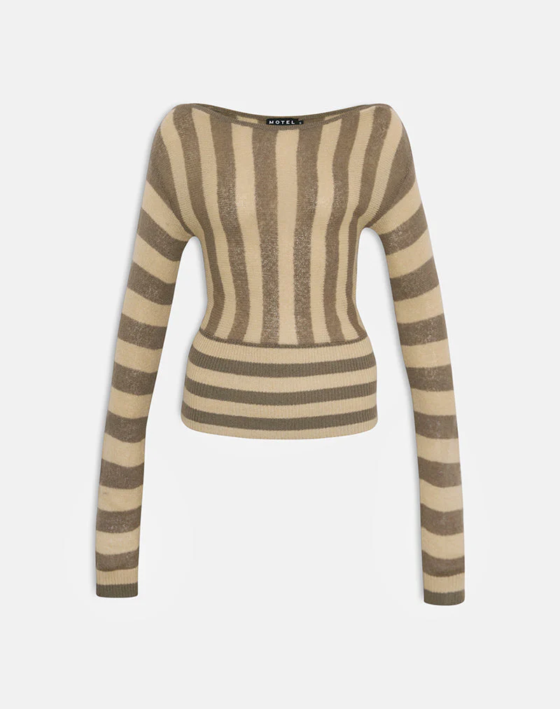 Maude Top in Taupe gestreift und neutral - Image 4
