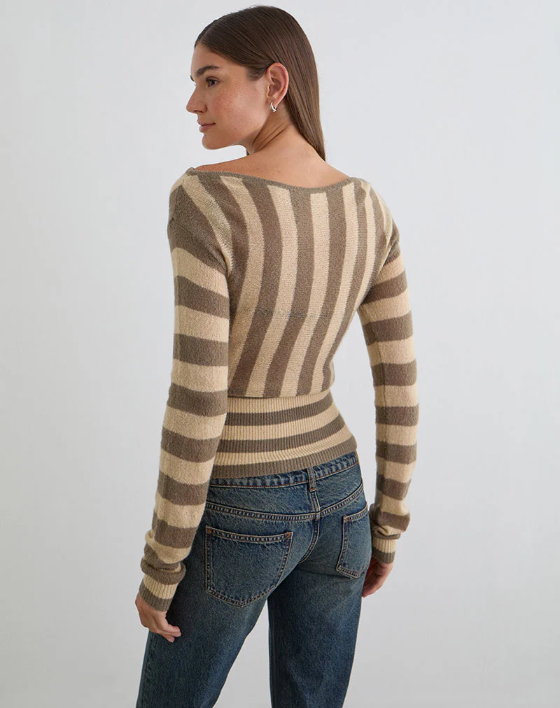 Maude Top in Taupe gestreift und neutral - Image 5