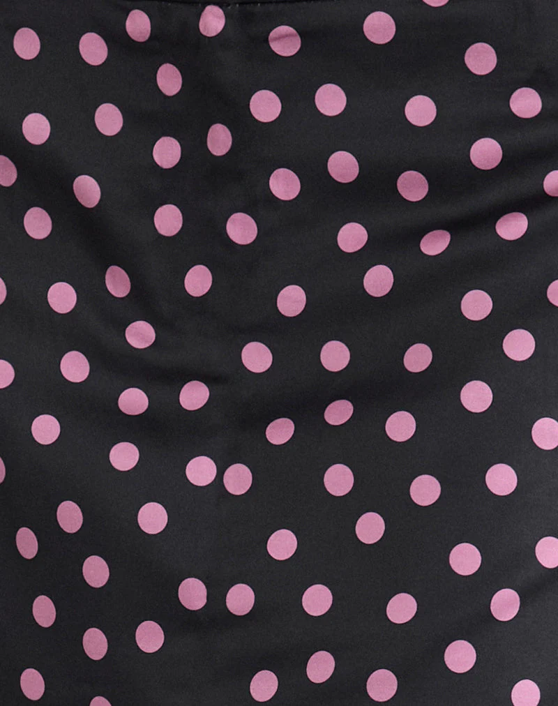 Maula Minirock aus schwarzem Satin mit rosa Polka-Punkten - Image 6
