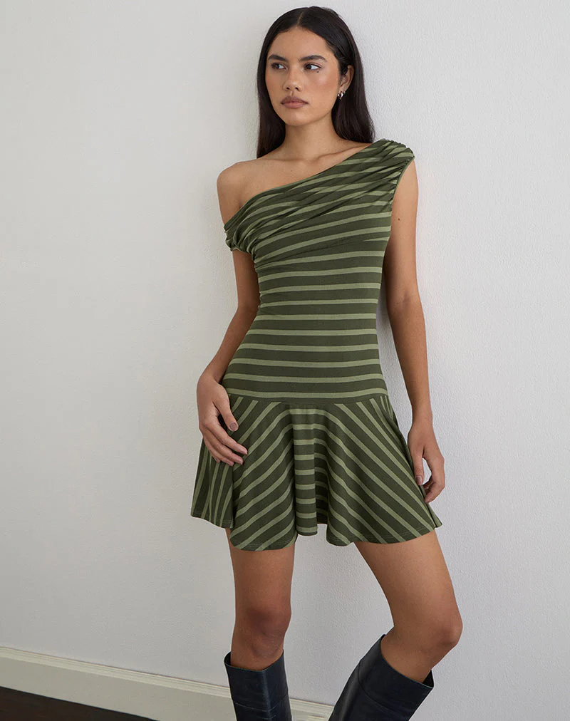 Mausari Minikleid mit breiten Streifen in Grün - Image 2