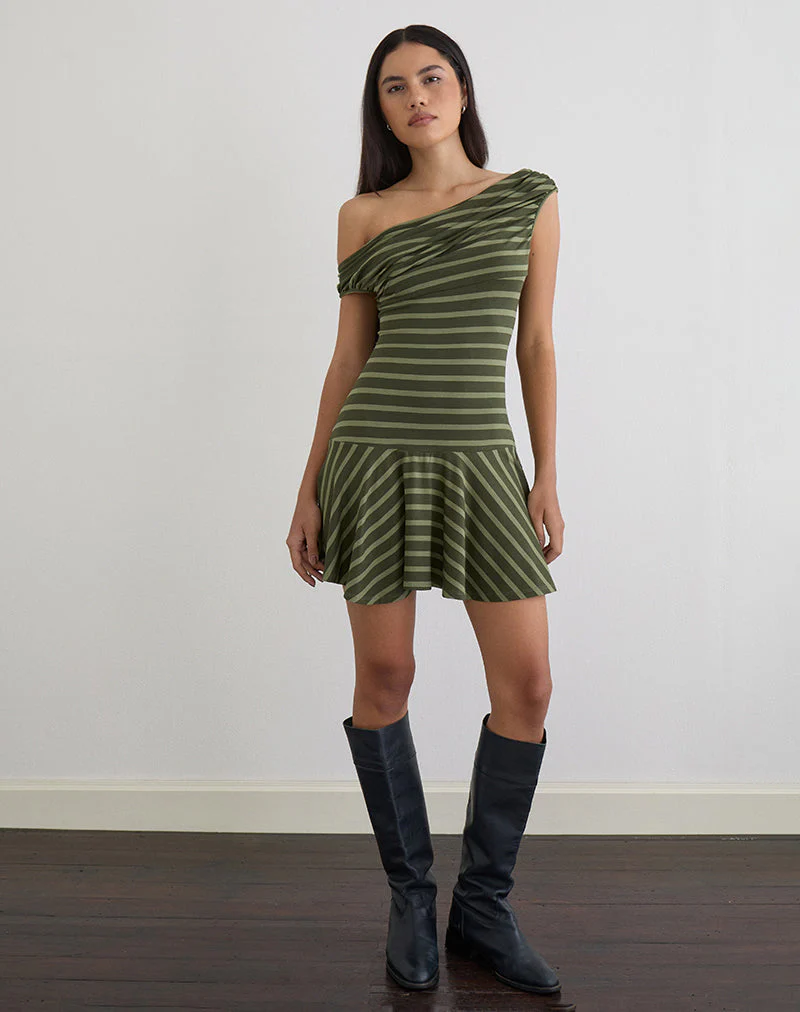Mausari Minikleid mit breiten Streifen in Grün - Image 3