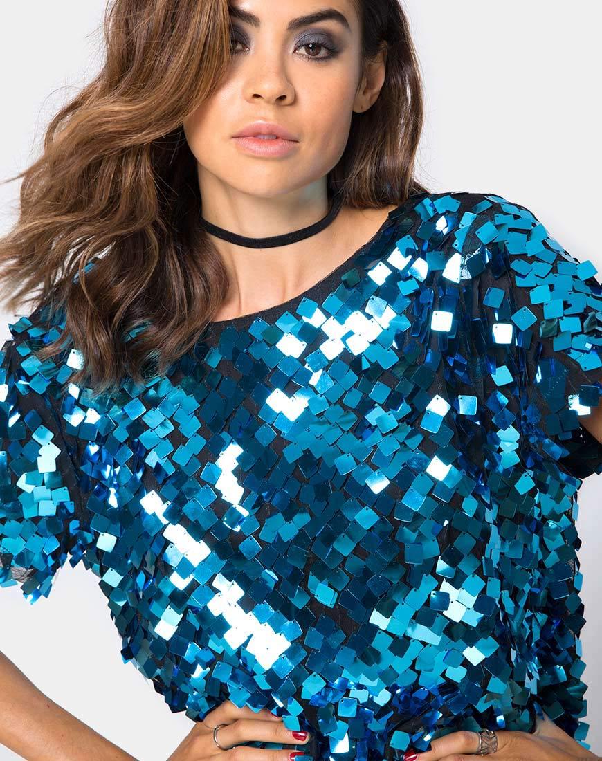 Mausi Kleid aus quadratischem Paillettenstoff Teal - Image 5